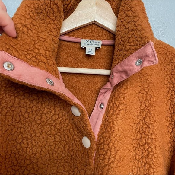 J. CREW VINTAGE FLEECE Toffee Snap Collar Sherpa Pullover sz XS - Picture 7 of 7